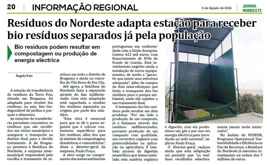 Resíduos do Nordeste adapta estação para receber bio resíduos separados já pela população