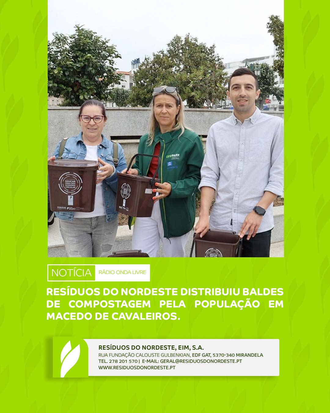 Resíduos do Nordeste distribuiu baldes de compostagem pela população em Macedo de Cavaleiros