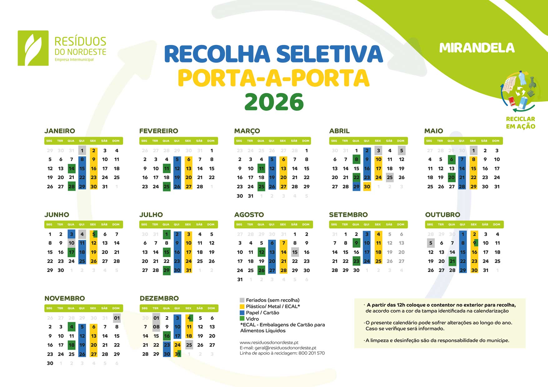 Residuos do Nordeste_CALENDARIO-2026-Recolha-Seletiva-Porta a Porta