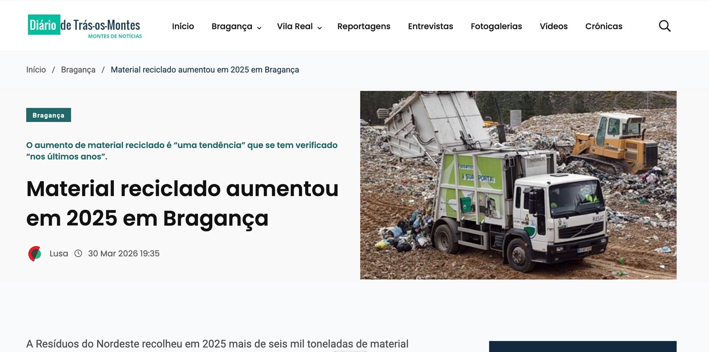 Material reciclado aumentou em 2025 em Bragança