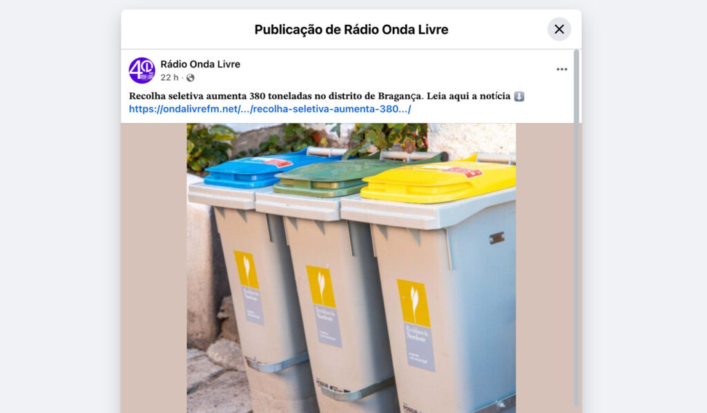 Recolha seletiva aumenta 380 toneladas no distrito de Bragança